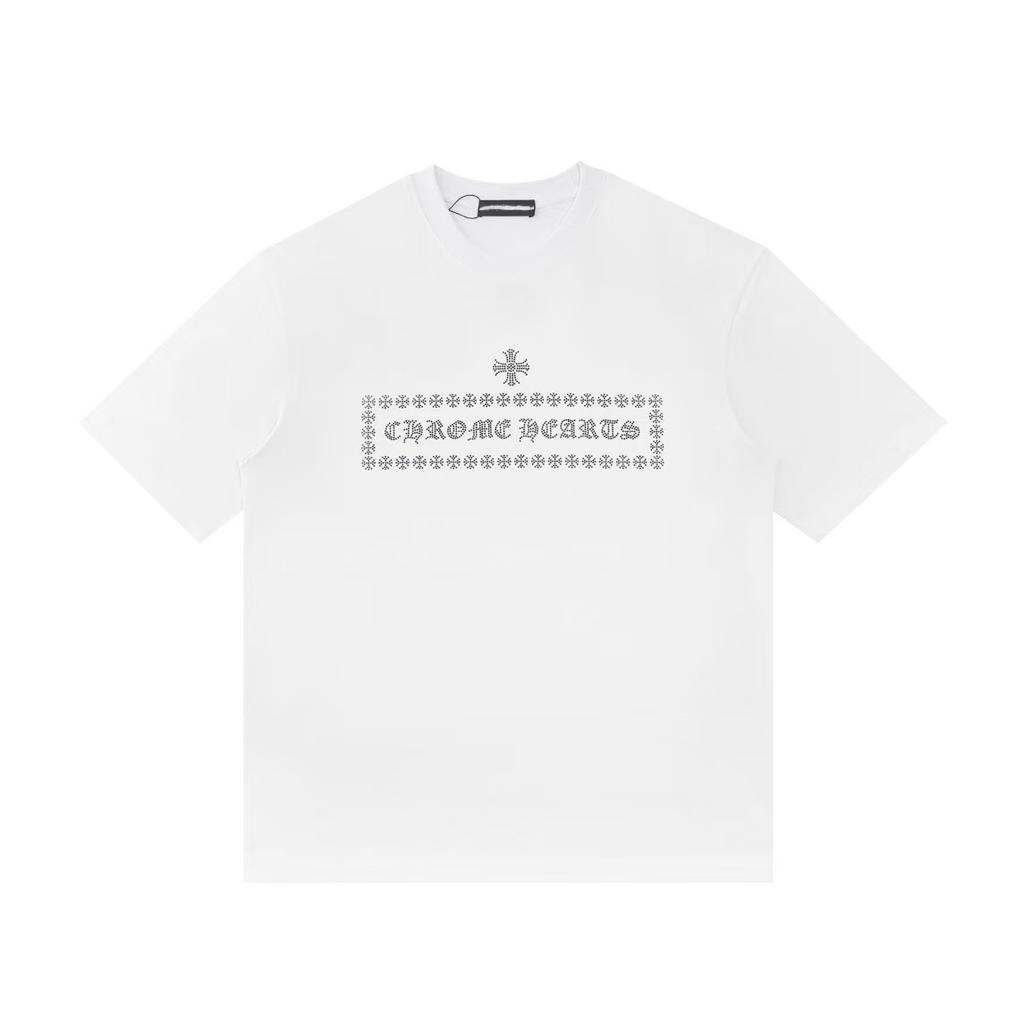 F2026 CHROME HEARTS 2025 Летняя новая высококачественная хлопковая футболка с круглым вырезом, свободная, большого размера, для мужчин и женщин, футболка для пары