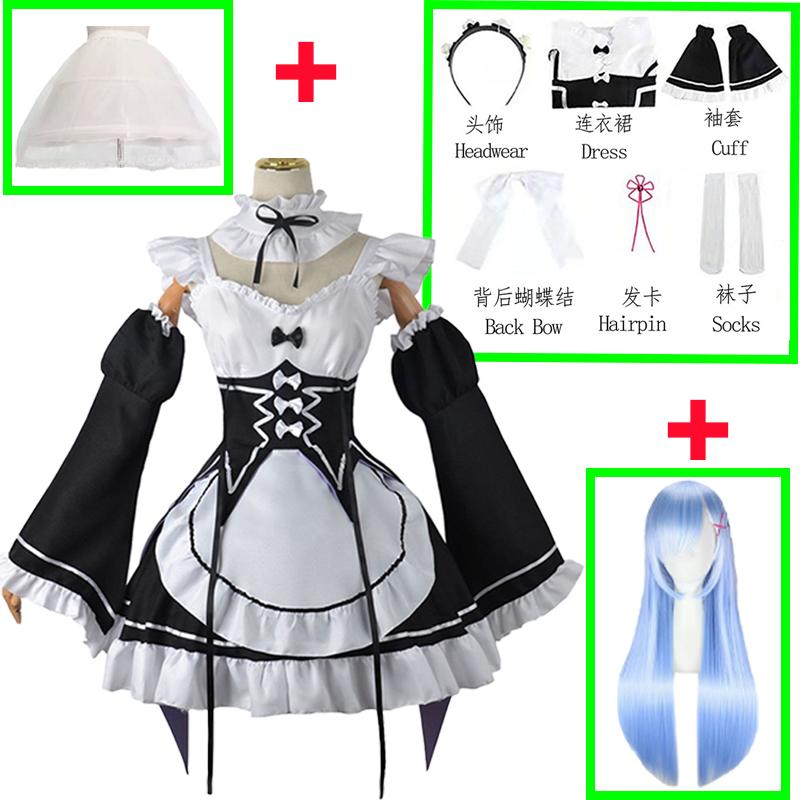 Anime Ram Rem Lolita Meid Cosplay Costume Re Life In A Different World From Zero Kara Hajimeru Isekai Seikatsu Dress Wig Suits