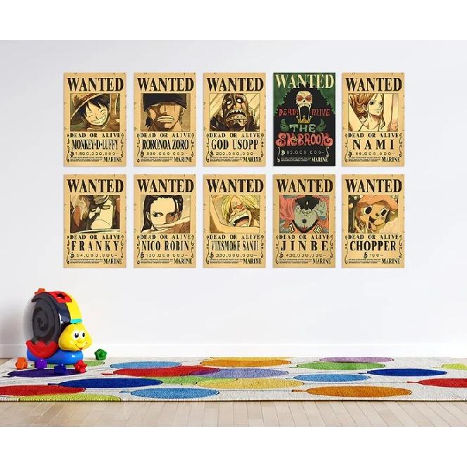 Anime One Piece Luffy 3 Billion Bounty Zoro Wanted Posters Four Emperors Kid Action Figures Vintage Wall Decoration Poster Toys