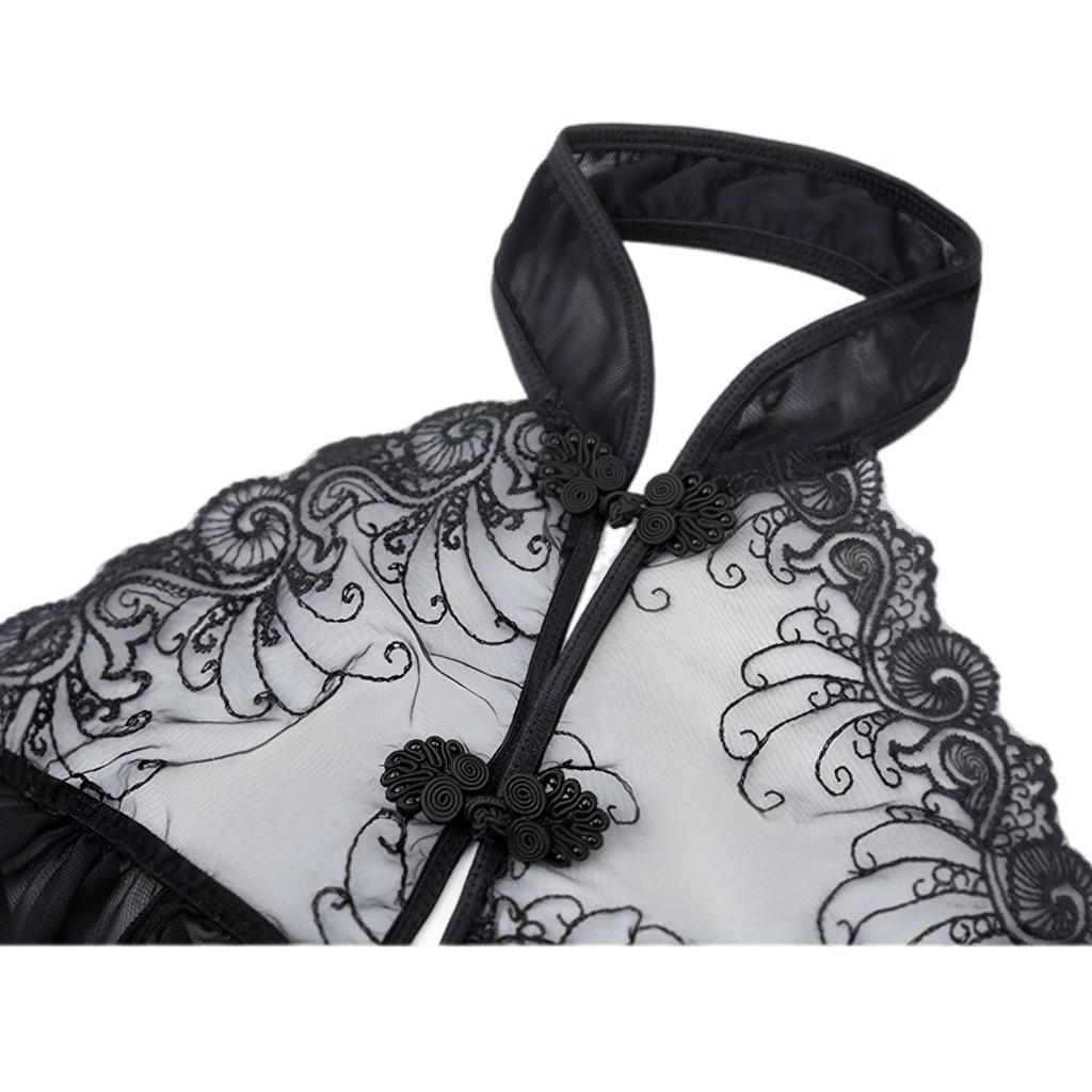 OLYOLY Color Sexy Cosplay Underwear Super High Leg Leotard Brazilian Open Bust Open Crotch Perforated See Through Lace Babydoll Lingerie Black White