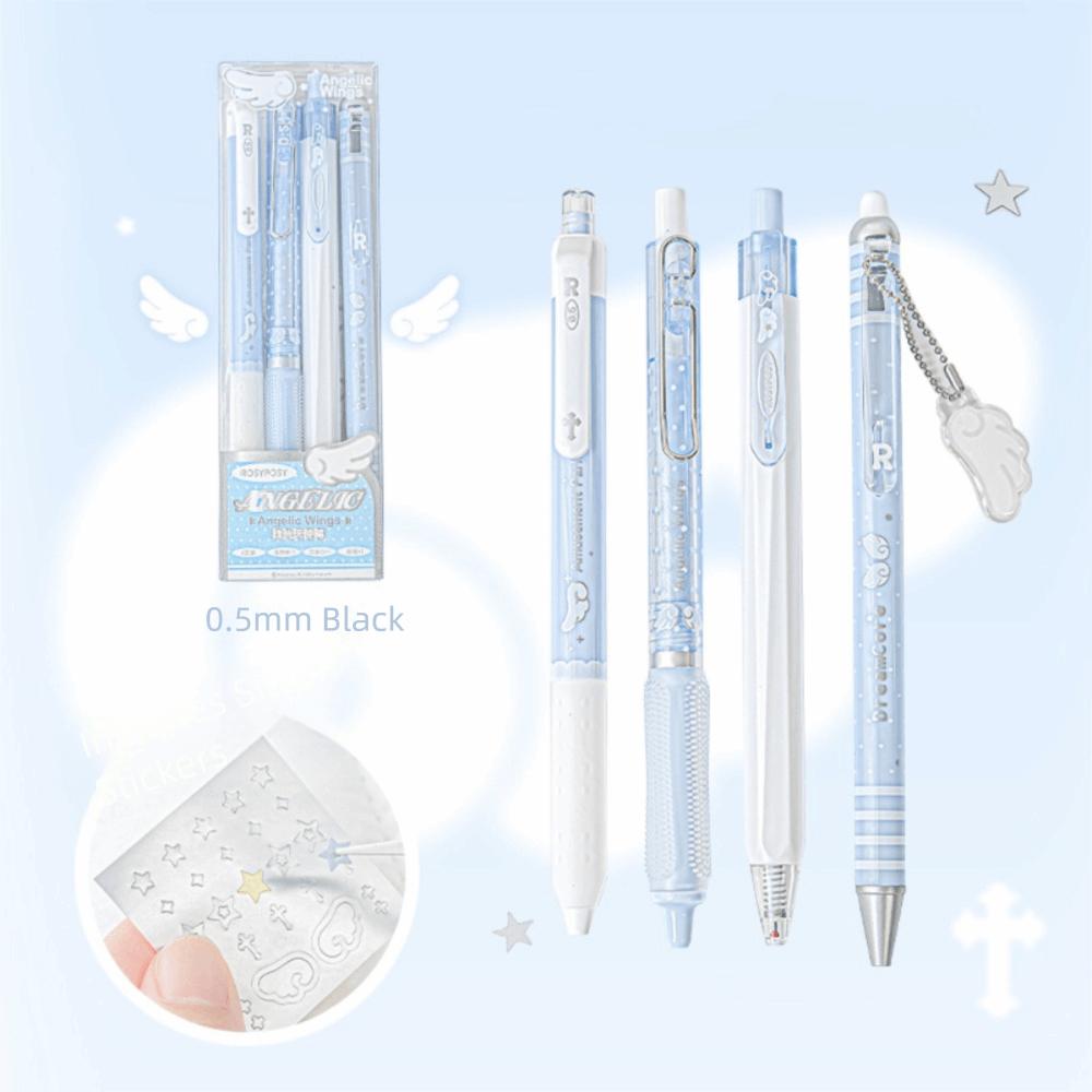 4Pcs/Set Soft Comfort Grip Pearl Angel Gel Pen Set 0.5mm Kawaii Cartoon Pens Kids