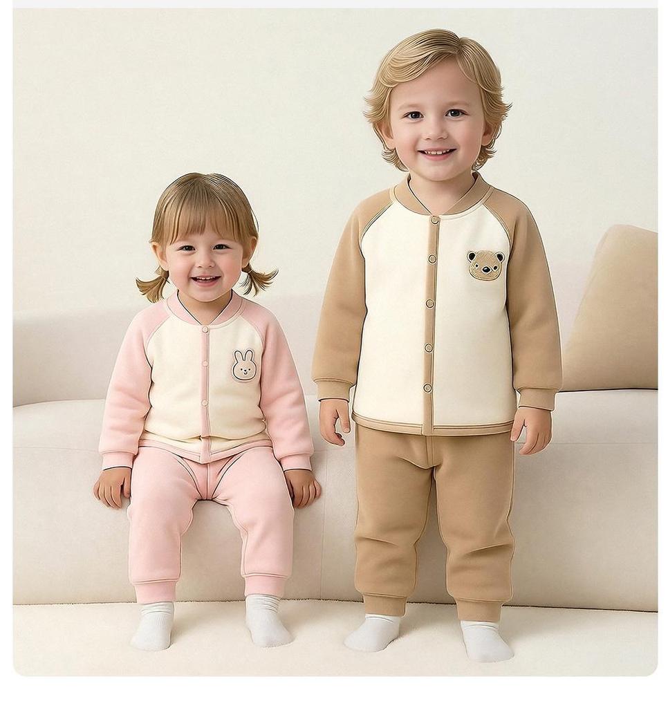 Unisex Baby High-Waisted Padded Pants Set - Thick Warm Cotton Jacket & Pants for Autumn/Winter