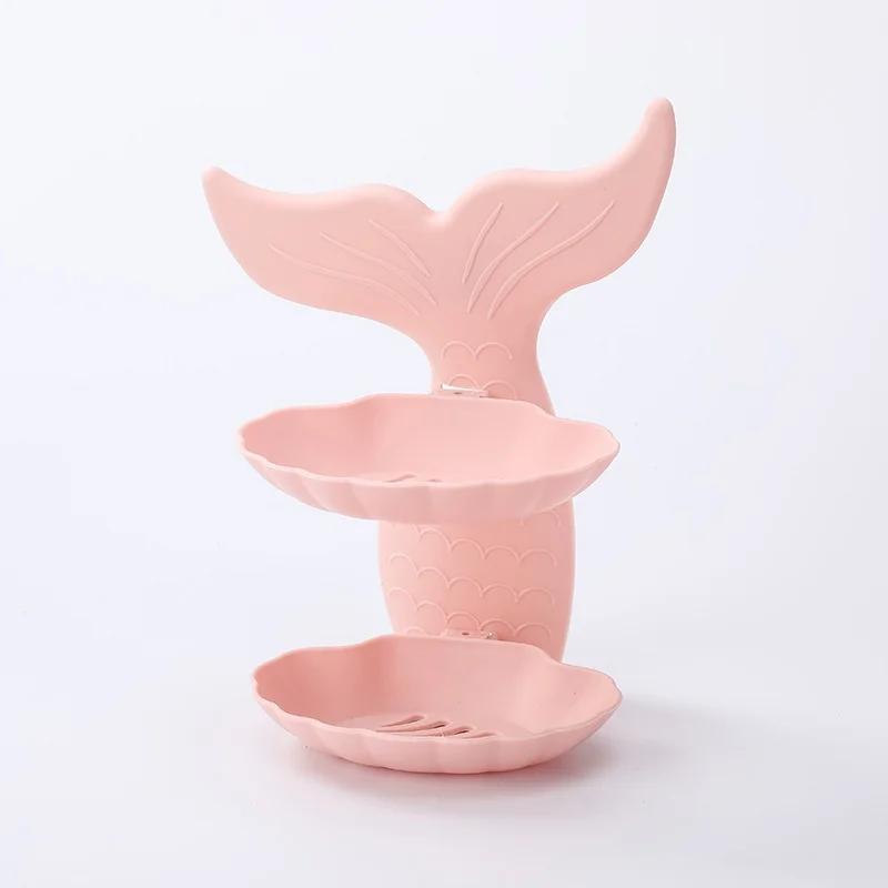 New Double-layer Soap Box Bathroom Tray Dish Plate Wall Shelf Free Punch Shower Soap Plastic Double Drain Goldfish Shape Box