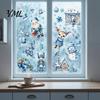 Holiday Glass Decals 9Pcs Christmas Window Clings, Blue Santa Snowman Reindeer Static Stickers, Glue Free Reusable Double Sided Xmas Decorations