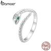 BAMOER 925 Sterling Silver Green Spinel Snake Adjustable Ring Snake Scales Opening Ring Platinum Plated Fine Jewelry for Women