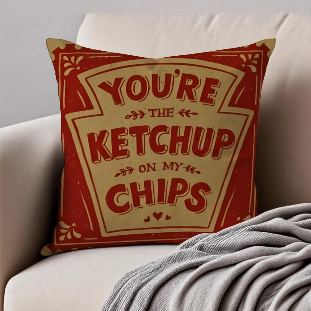 Funny KKetchupS Label Cushion Cover Pillowcase Antidustmite Invisible Zipper Short Plush Sofa Cushion