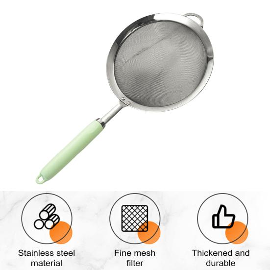 Сетчатый фильтр из нержавеющей стали 304, эргономичная ручка, мелкоячеистый фильтр, ложка, проволочный просеиватель для муки, металлический дуршлаг, скиммер, кухонные принадлежности