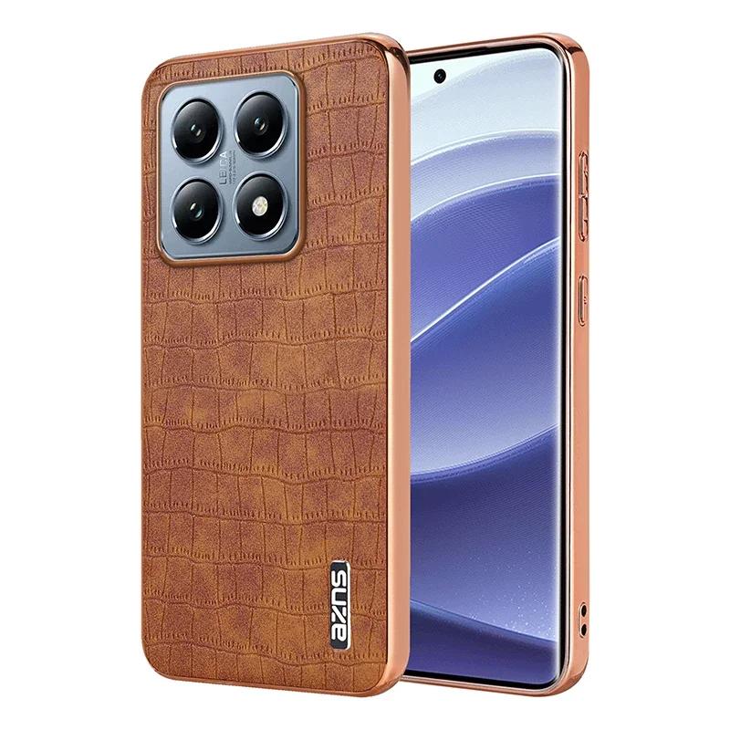 Чехол из ПУ-кожи с узором под крокодила для Xiaomi Mi 15 14 Ultra 14T 13T Pro, противоударный, с гальваническим бампером, чехол для телефона