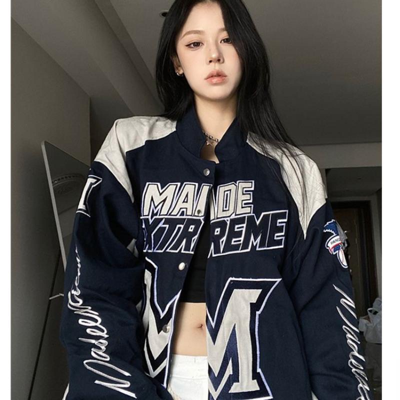 Racer Baseball Jacket Women American Vintage Oversized Korean Streetwear Fashion Racing Jackets Harajuku Bomber Coats