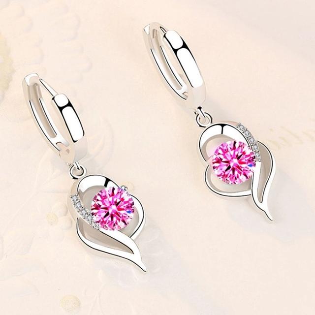 925 Sterling Silver Woman Fashion Jewelry High Quality Blue Pink White Purple Crystal ZirconSelling Earrings