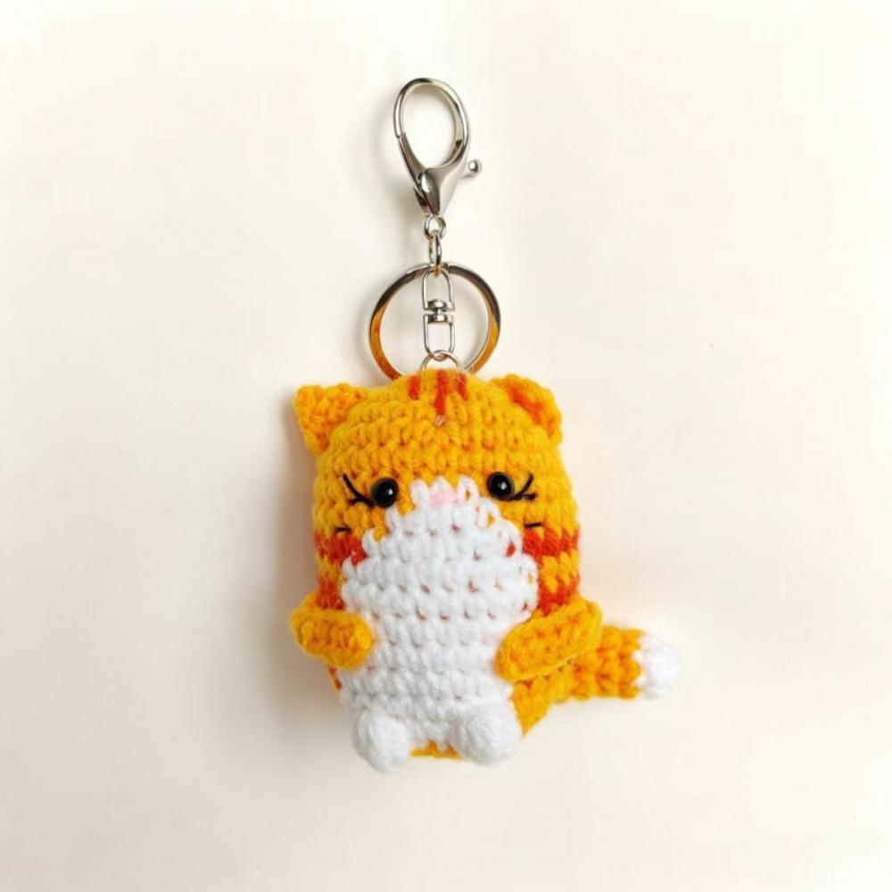 Handmade Hand Cat Keychain Handwoven Yarn Kitty Bag Charm Crochet Kitten Keyring  Backpack Decor