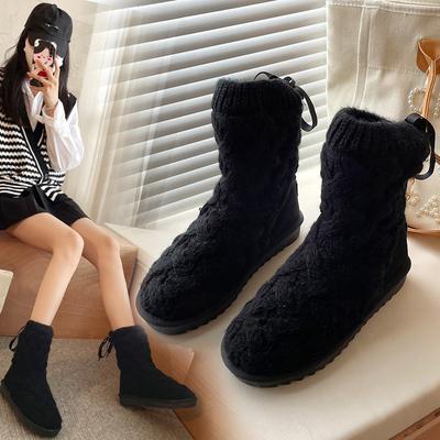 Новые зимние ботинки женские шерстяные со шнуровкой, с круглым носком, плюс бархатные утолщенные теплые нескользящие ботинки того же стиля, что и хлопковые ботинки Zhou Dongyu