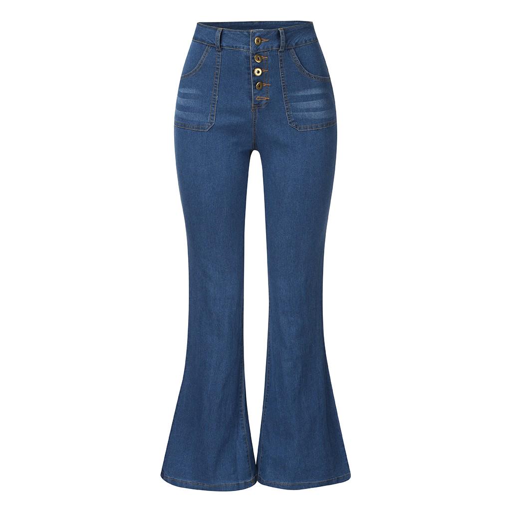 Женские расклешенные джинсы со средней талией Bell Jeans Stretch Slim Pants Length Jeans