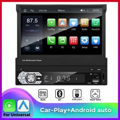 Carplay Android Auto Универсальный 1 Din MP5-плеер 7-дюймовый выдвижной сенсорный экран Автомобильный плеер HD FM AUX Вход BT Радио Mirror Link
