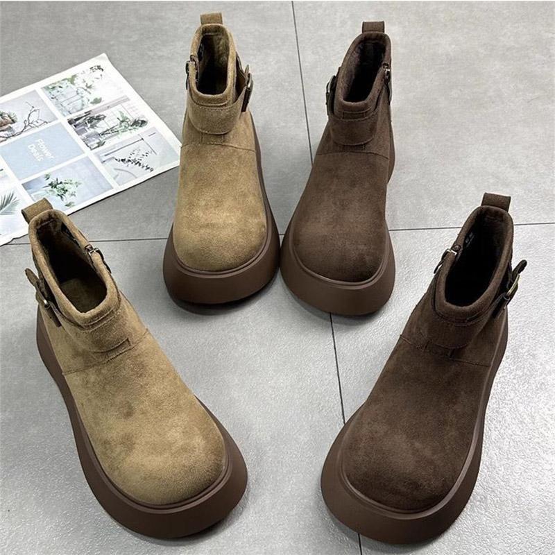 Замшевые женские ботильоны на платформе, модная повседневная обувь на плоской подошве, женская мода 2025 года, зимние новые брендовые дизайнерские удобные женские ботинки для ходьбы
