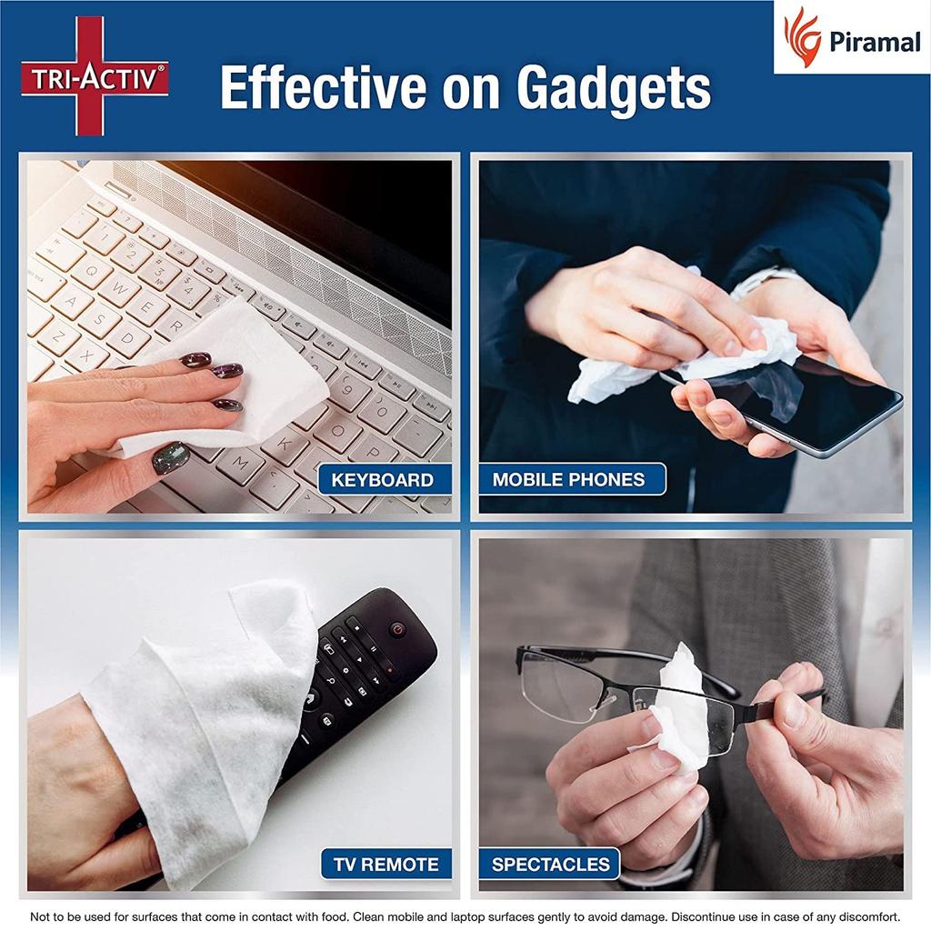 Tri-Activ Multi-Purpose Germ Protection Wipes Pack of 4 | 33% Extra Large Disinfectant Wet Wipes for Cleaning