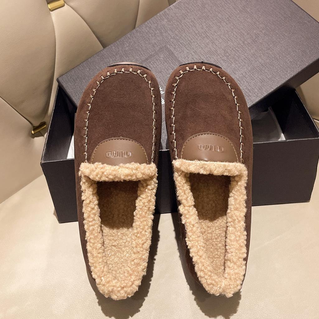 CRLAYDK Winter Women's Soft Faux Fur Lining Moccasins Suede House Warm Indoor Outdoor Loafers Slip On Ladies Work Flat Shoes