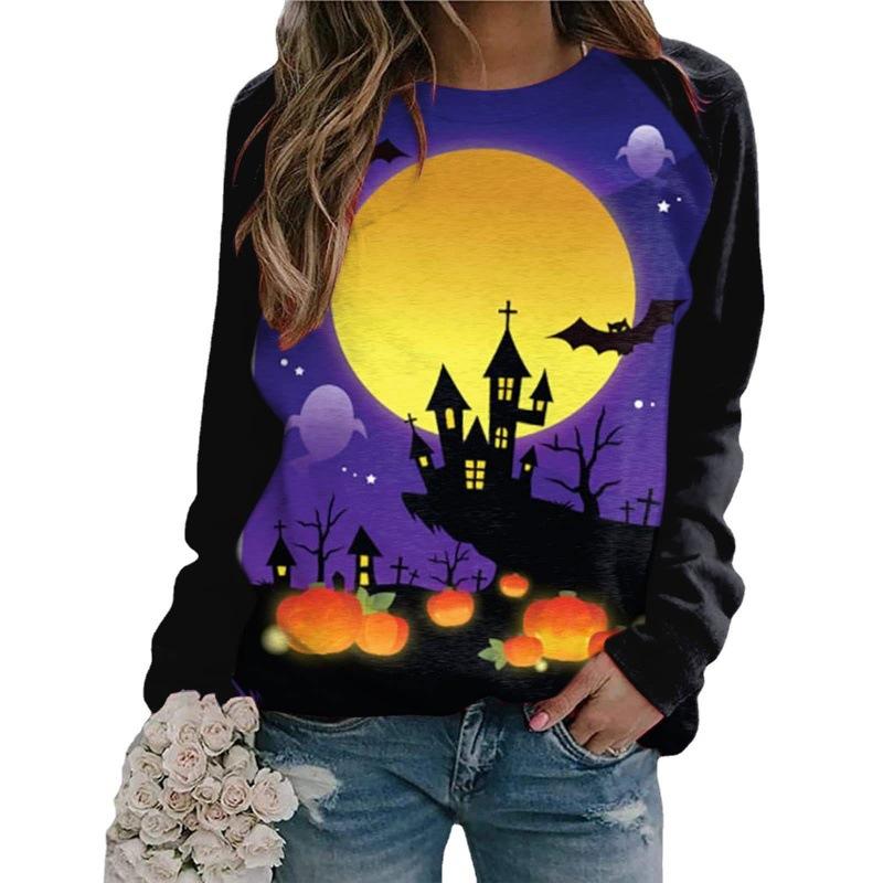 Sport Wear Long Sleeve Castle Dark Round Neck Hoodie Women's Halloween 3D Printed Christmas Hoodies Autumn Winter Pullover Clothing