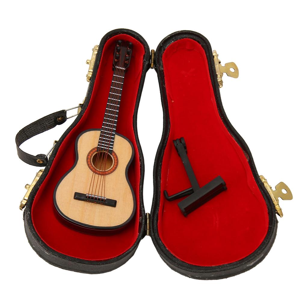 Wooden Guitar Model Exquisite Polishing Miniature Guitar Ornament with Stand for Collection Display