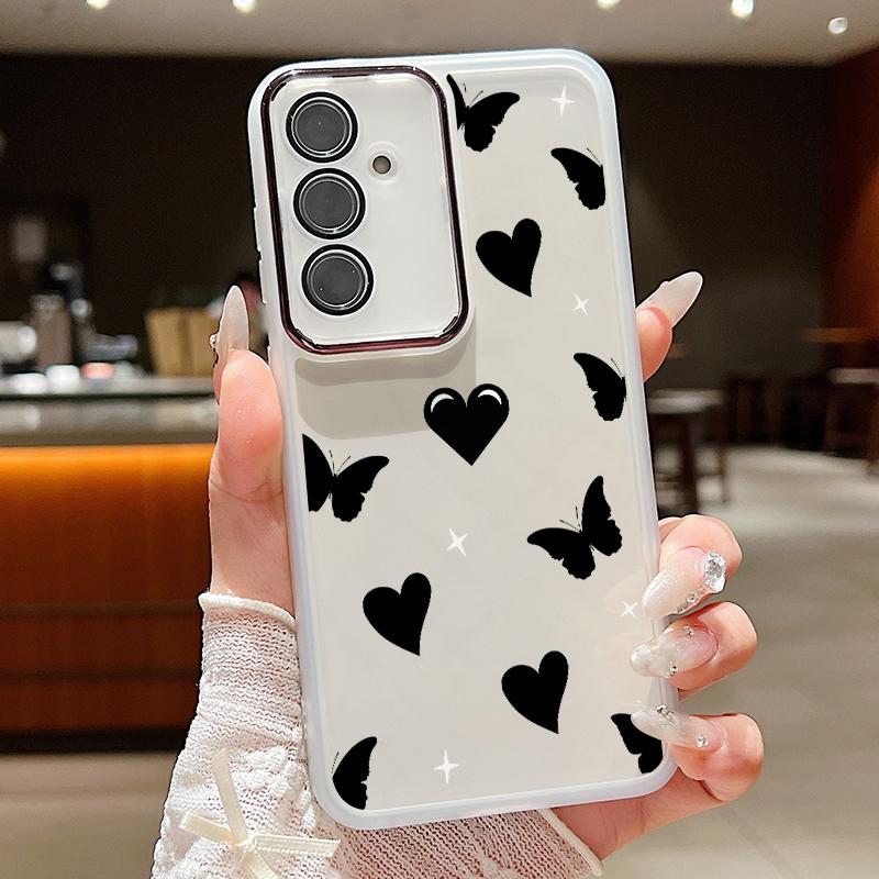 Прозрачный силиконовый чехол для телефона с принтом сердечек и бабочек для Samsung S24 Ultra S23 S22 S21 S20 FE A54 A34, противоударный защитный мягкий бампер для объектива