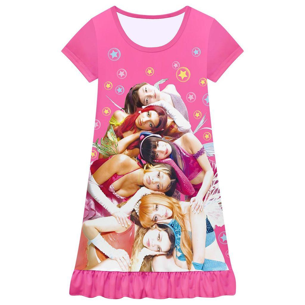 82979 Kids Girls KATSEYE Short Sleeves Ruffle Pleat Dress