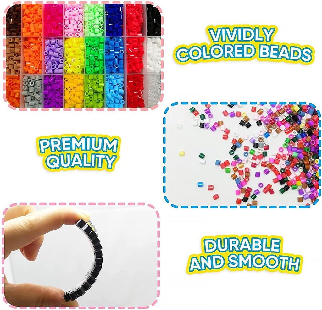 Hama Beads Kit, 24 Colors 7000 Pcs for Kids Ironing Beads Kit with 4 Pegboards 4 Ironing Paper Keychains Accessories DIY Toy