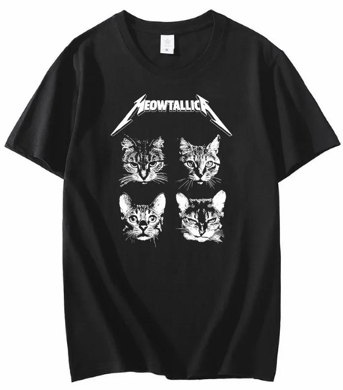 Черная футболка унисекс с металлической группой в стиле ретро Metal Ready Hell Tour, топы WoUnisex, футболка Harajuku, повседневный топ MEOWTALLICA, топ унисекс