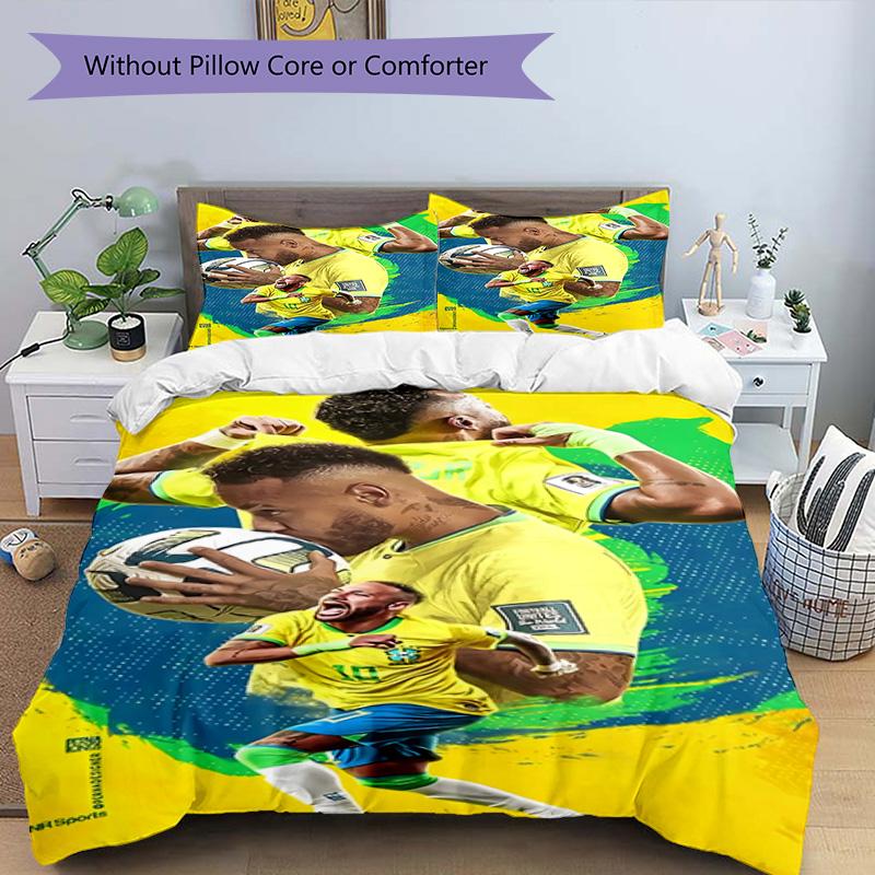 3pcs Neymar19 Design Cover Set - HD Printed Bedding with 1 Cover and 2 Pillowcases - Perfect for Home and Dorm Decor