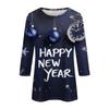 Женская мода повседневная новогодняя принтованная круглая горловина с рукавом три четверти топ Новый год 2025