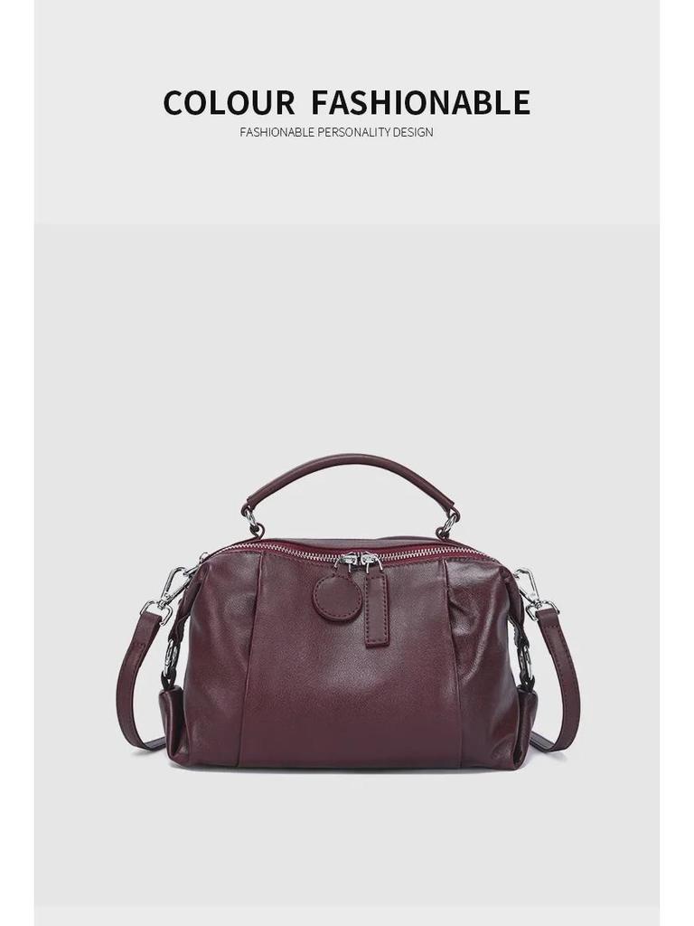 "2025 Retro European Cowhide Boston Shoulder Bag"