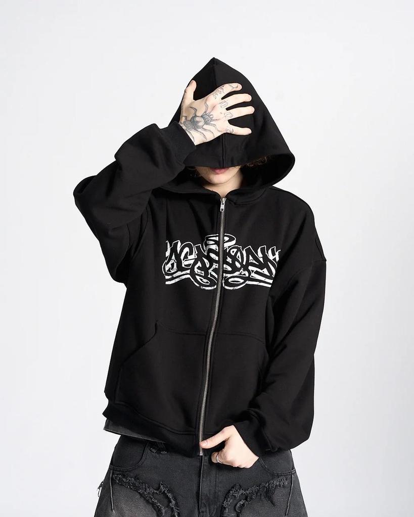 2025 Cross-Border Hooded Cardigan: Unisex Dark Print Streetwear Sweatshirt