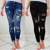Womens High Waist Slim Fit Jeans Leopard Patchwork Distressed Denim Pants Urban Casual Wear