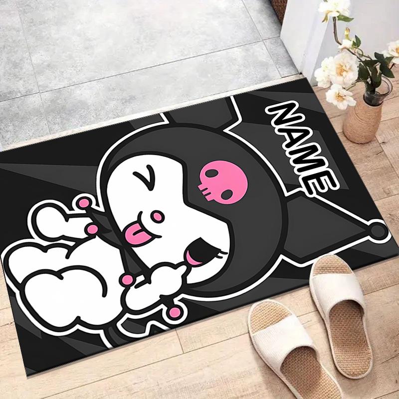 Custom Kuromi Mat Personalized Name, Polyester Washable Indoor Entryway Rug, Gift for Christmas, Easter, Thanksgiving Day