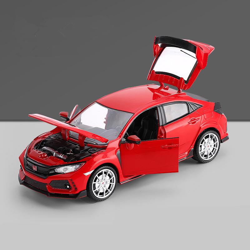 New 1:24 HONDA CIVIC TYPE-R Alloy Car Model Diecast Vehicles Metal Sports Car Model Sound and Light Collection Children Toy Gift akz256
