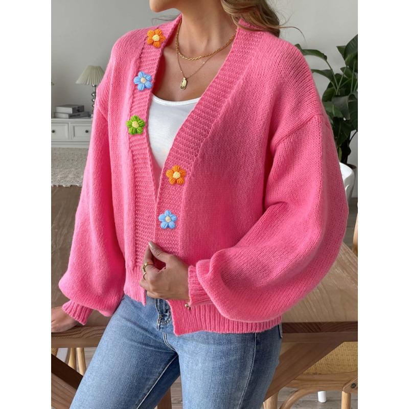 Женский короткий свитер без пуговиц, связанный крючком в стиле пэчворк с цветочным узором, осень/зима