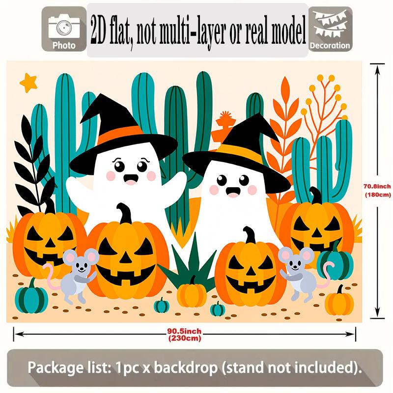 Party Backdrop Halloween Flat Banners Cactus Pumpkin Ghost Witch Celebrations Wedding Celebration Photo Booth Front Door Decor