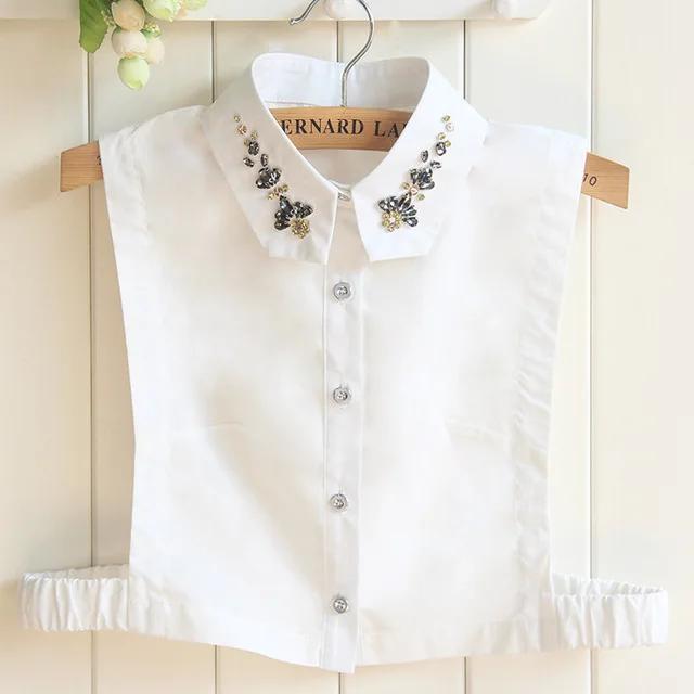 Fashion Embroidery Fake Collar Women Rhinestone Half Shirt Vest Detachable False Collar Faux Cols Lapel Female Necklace Decor