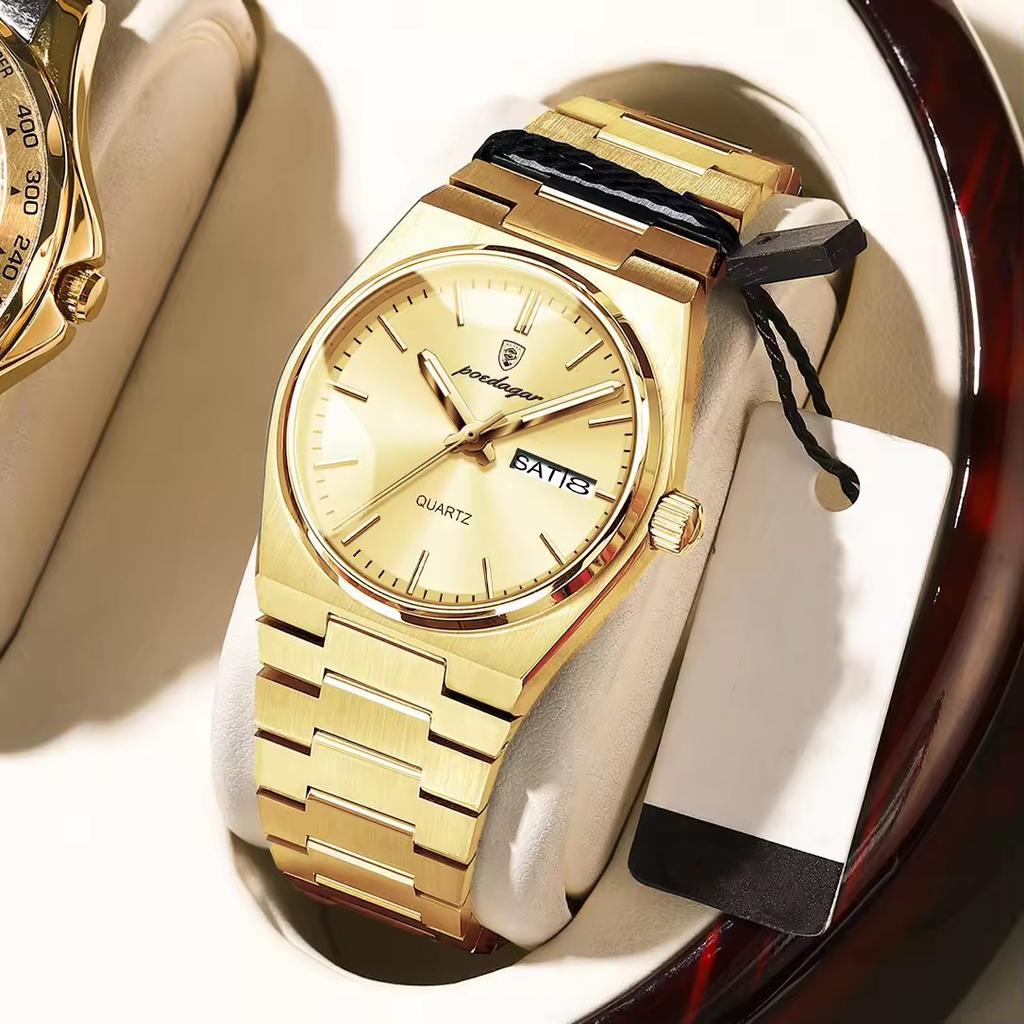 Fashion Quartz Ladies Watch Stainless Steel Date Week Woman's Wristwatch Waterproof Luminous Business Watches For Men Couples