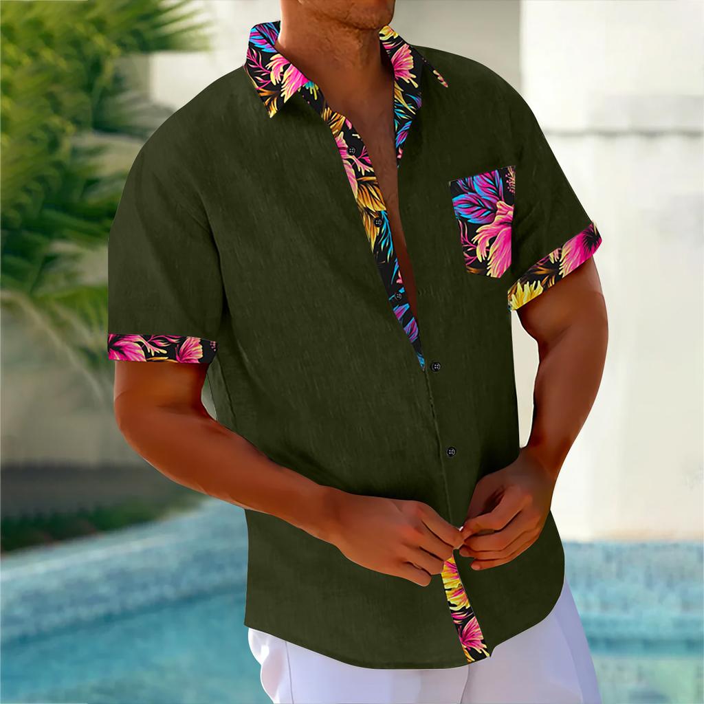 Гавайская рубашка для мужчин, мужские винтажные рубашки для боулинга на пуговицах, летняя пляжная рубашка с коротким рукавом