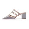 New Nude Patent Leather Thick Heel High Heel Bag Head Half Slippers Women Wear Versatile Rivets Pointed Cool Slippers Summer