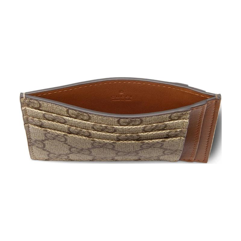 Gucci GG Emblem monogram pattern with multiple card slots, coated fabric card holder, same style for men and women, beige and dark brown