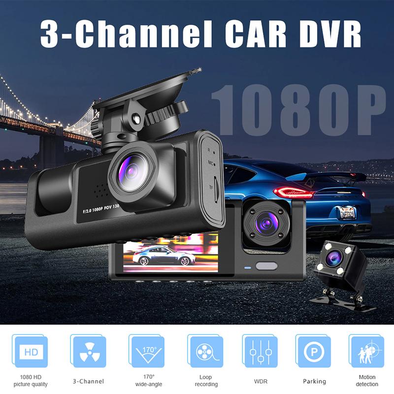 Full HD 1080P 3 Camera Dash Cam For Car 2 Inch Screen Dashcam Black Box Driver Video Recorder CAR DVR Rear Camera Car Accessorie