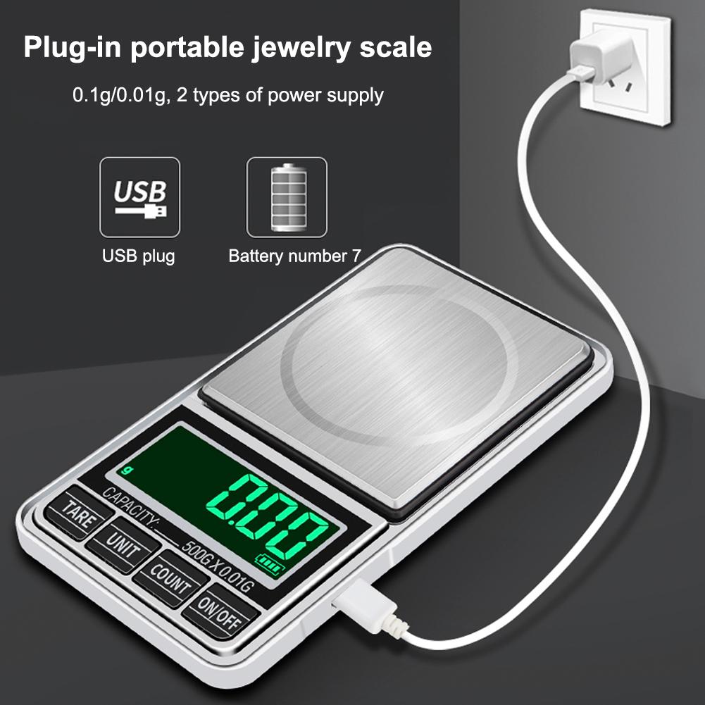 Portable Electronic Jewelry Scale 0.01g 100g/200g/300g/500g/1000g USB Plug-in Pocket Scales