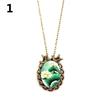 Women Girl Retro Jewelry Elegant Lotus Pattern Gemstone Pendant Necklace for Xmas Birthday Gift