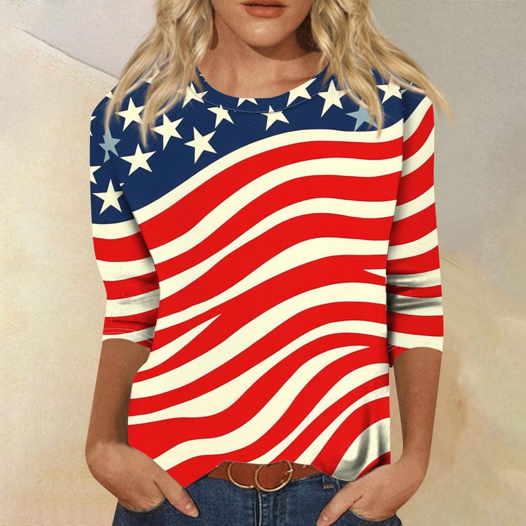 Женская футболка Повседневная футболка с принтом «День независимости», джемпер с круглым вырезом