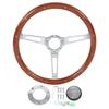 380mm 15in Classic Steering Wheel Assembly Walnut Grip 3 Spoke Riveted 6 Hole Universal Modification