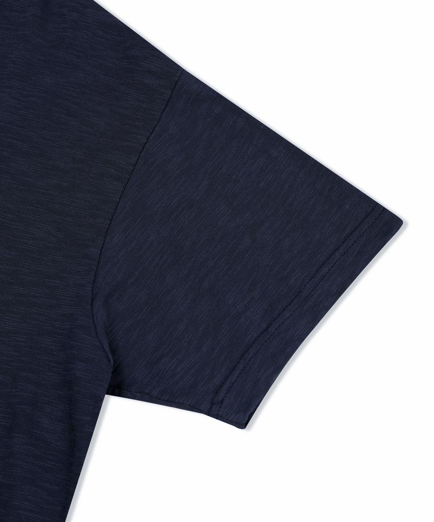 PSSHOPPER Semi-Crop Slub Vintage Short Sleeve T-Shirt [Navy]