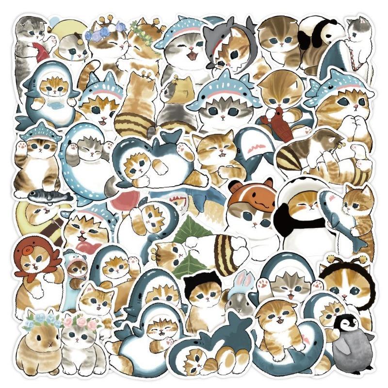 Милая наклейка с кошкой, креативная наклейка с изображением черного котенка Kawaii, играющего с милой канцелярской наклейкой для декоративного альбома своими руками