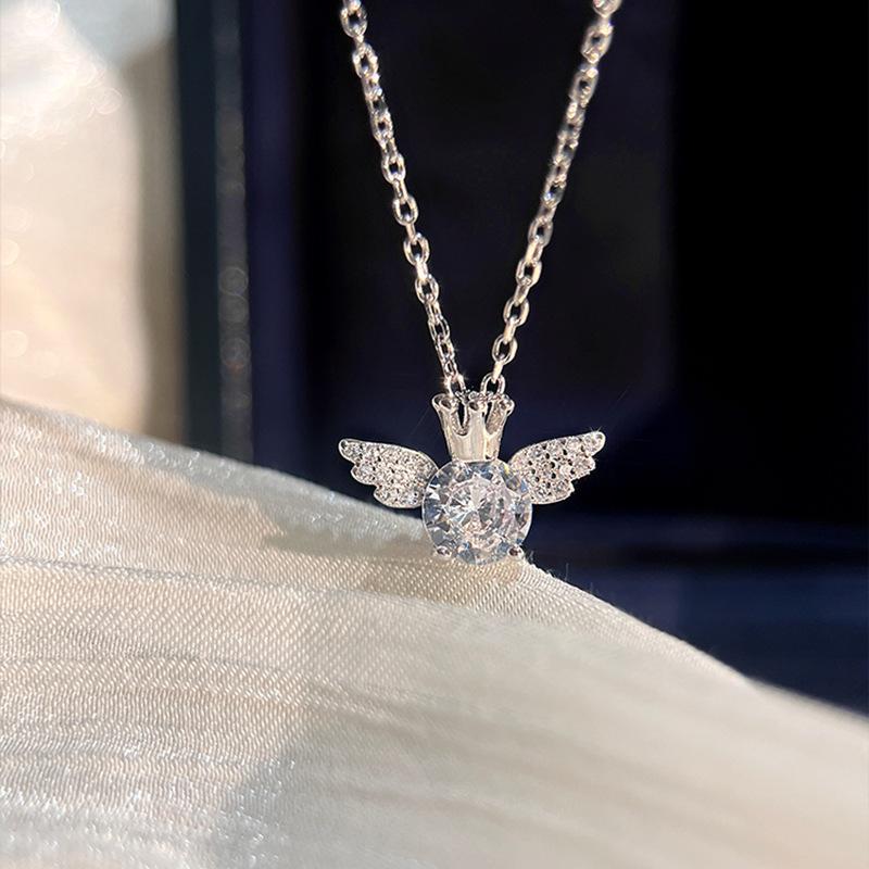 Ожерелье Angel Crown для женщин, легкое, роскошное, нишевое, дизайн, чувственная, нержавеющая сталь, цирконий, ключичная цепочка, темперамент, простая, прочная, аксессуары для цепочек