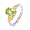 Natural peridot s925 sterling silver ring adjustable crystal stone topaz gold leaf ring light luxury fashion gift